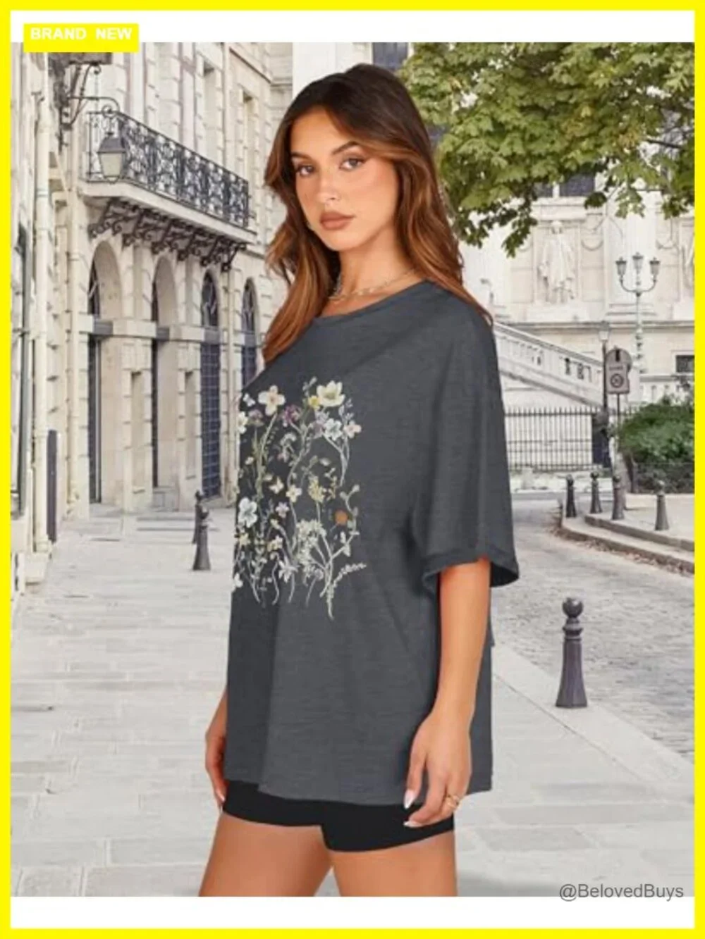 Oversized Graphic T-Shirt Women Summer Floral Short Sleeve Casual Top